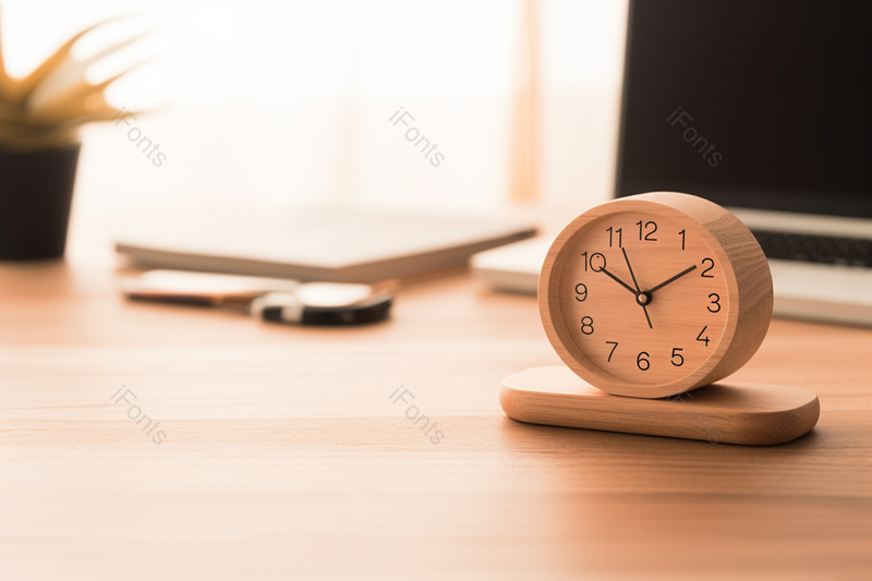 办公桌上面放着一个木制的钟表背景图,高清,摄影图,摄影图片,图片大全,摄影图免费下载